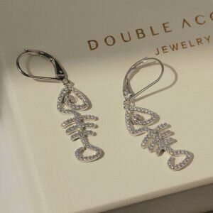 Fishbone Dangle Earrings | CZ Pavé in Platinum-Plated Sterling Silver